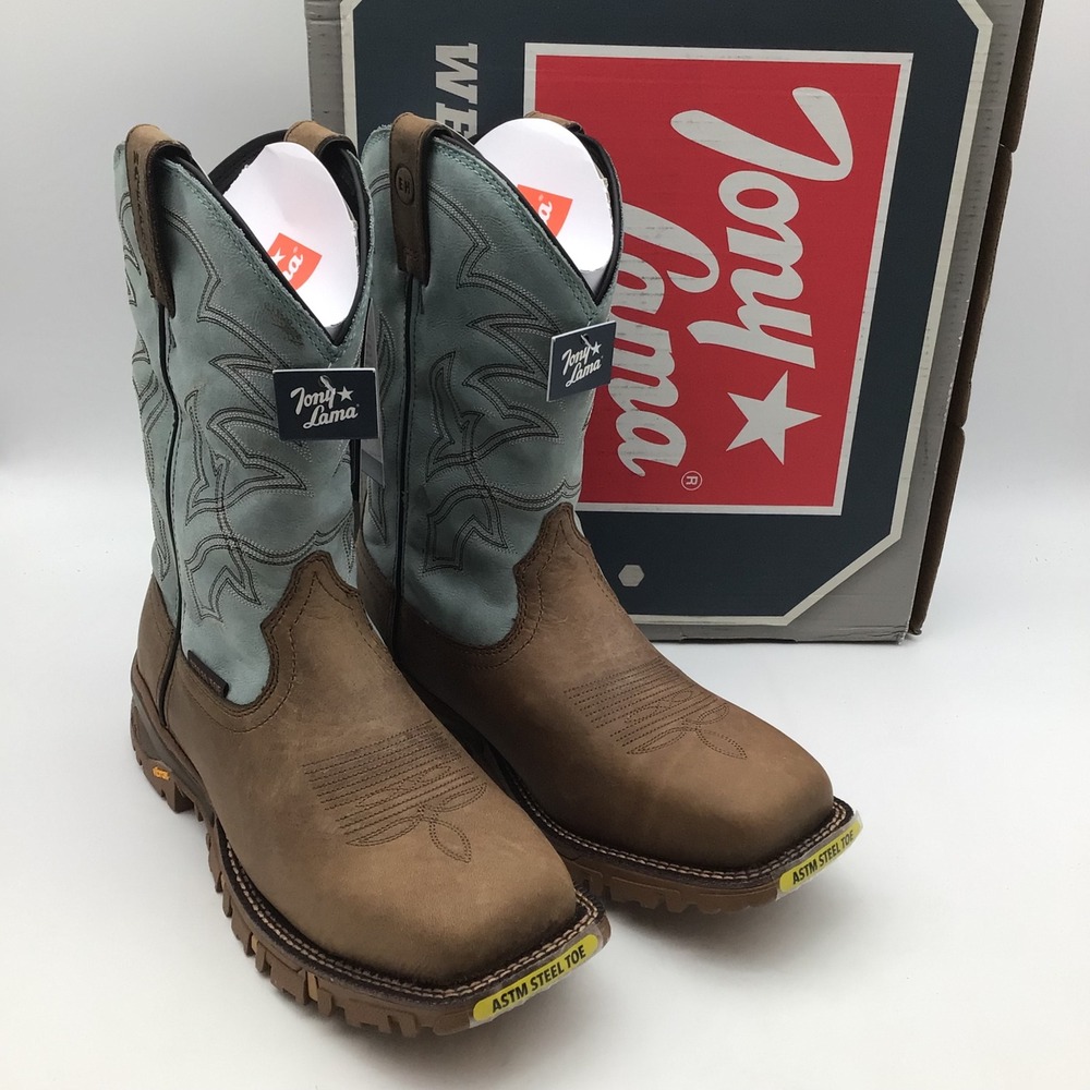 Tony Lama Roustabout Men Size 9.5 EE Steel Toe WP Work Boots TW5008 Ash Grey NEW